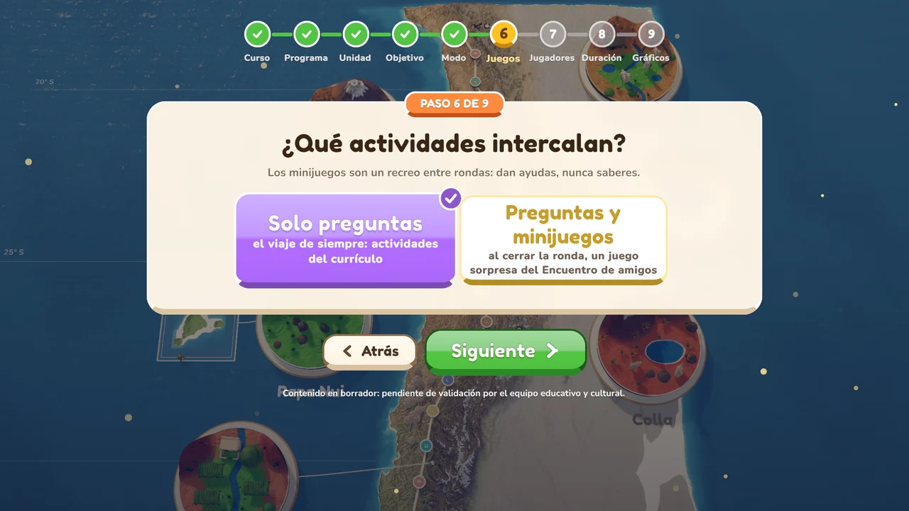 Paso Juegos del asistente: Solo preguntas o Preguntas y minijuegos
