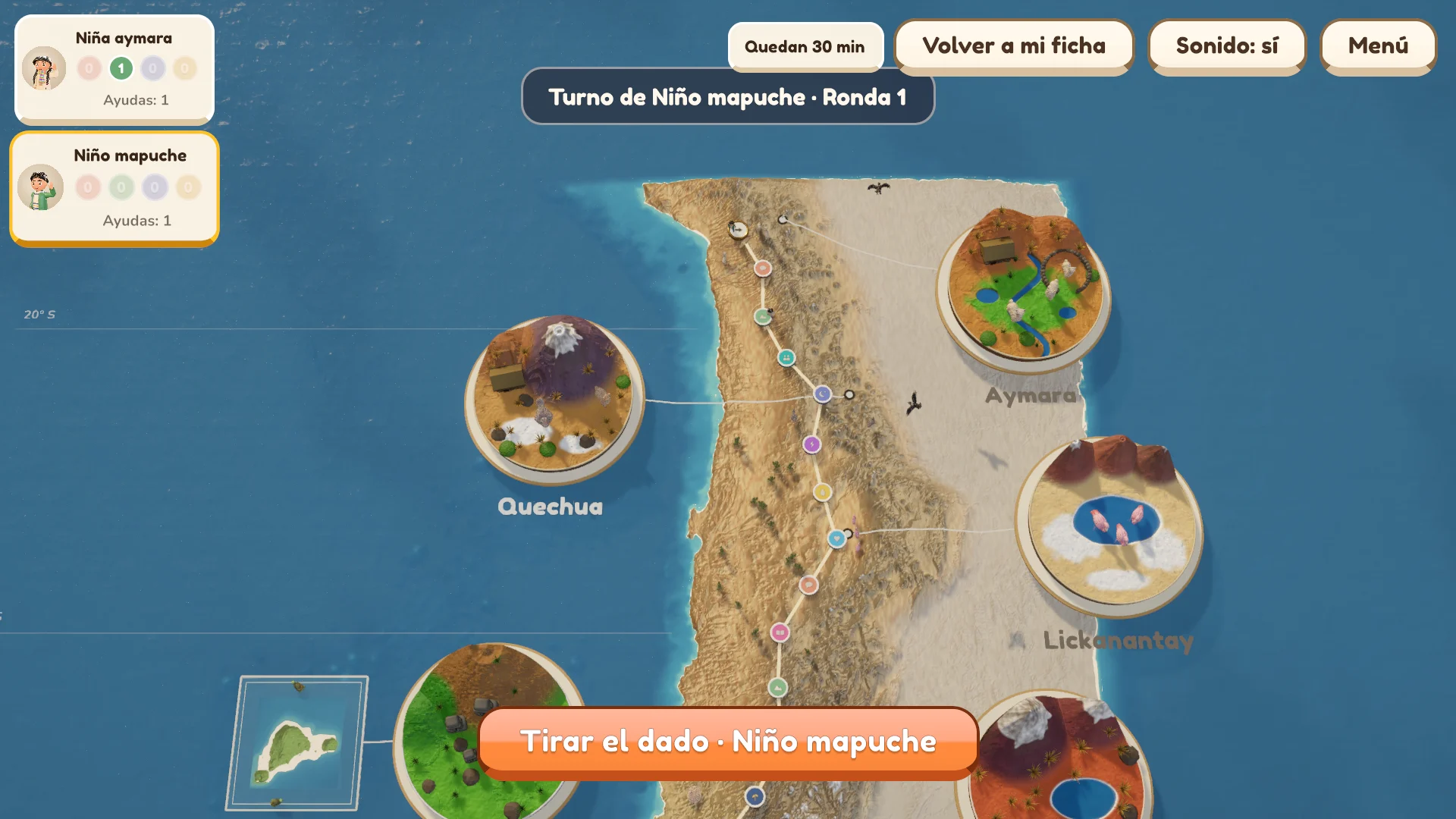 Vista Mirar el mapa durante la partida, con el botón Volver a mi ficha